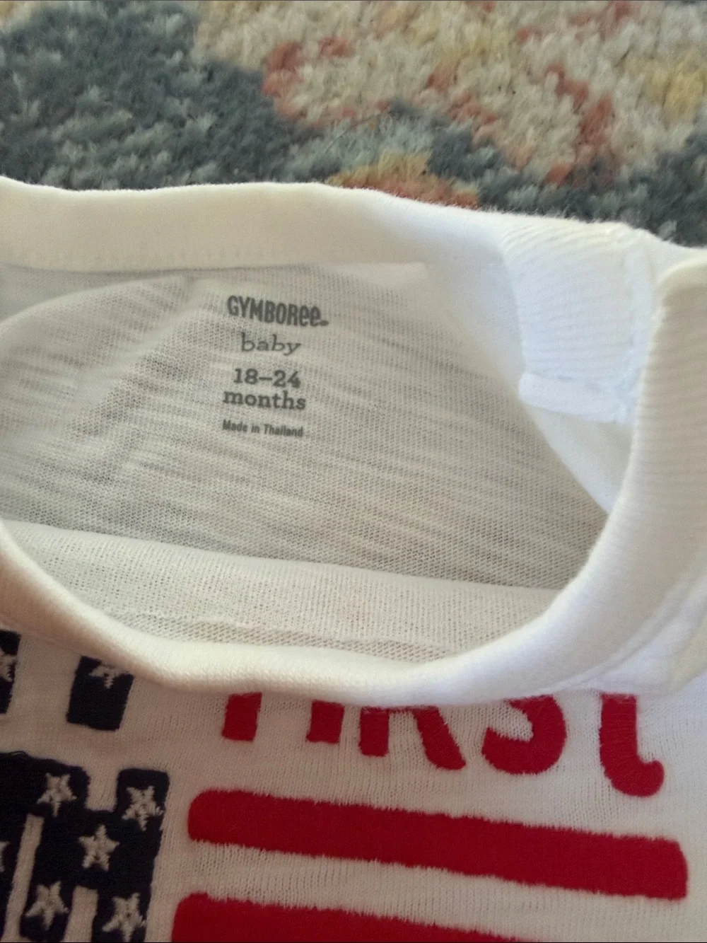 Brand New Brand New Gymboree White Baby Onesie with Red & Navy 'My First' Flag G